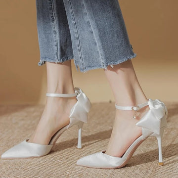 Xajzpa High Heels Pointed Toe Women's High-Heeled Shoes Sandals Ladies 2025 Sexy Pump Sweet Spikes Beige Spring African Latest Crossdre